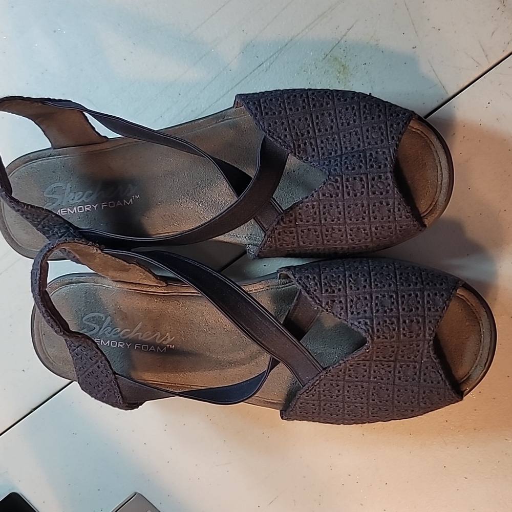 Skechers Women's Blue Gray Wedge Sandals, Size 8
